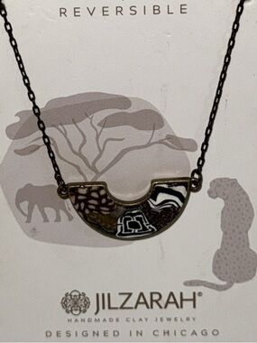 Jil Zarah Reversible Safari Arc Necklace Handmade Clay 15” + 3” Extender NEW